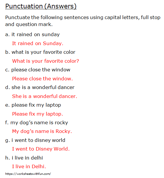 english class 1 punctuation punctuating sentences worksheet 7
